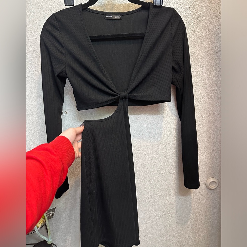SHEIN Long Sleeve Ribbed Cut-Out LBD